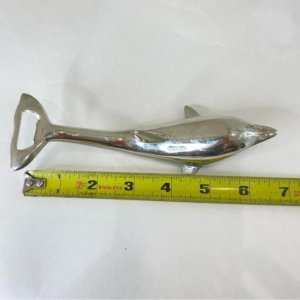 Vintage Barware Silver Tone Metal Dolphin Bottle Opener Coastal Beach-House